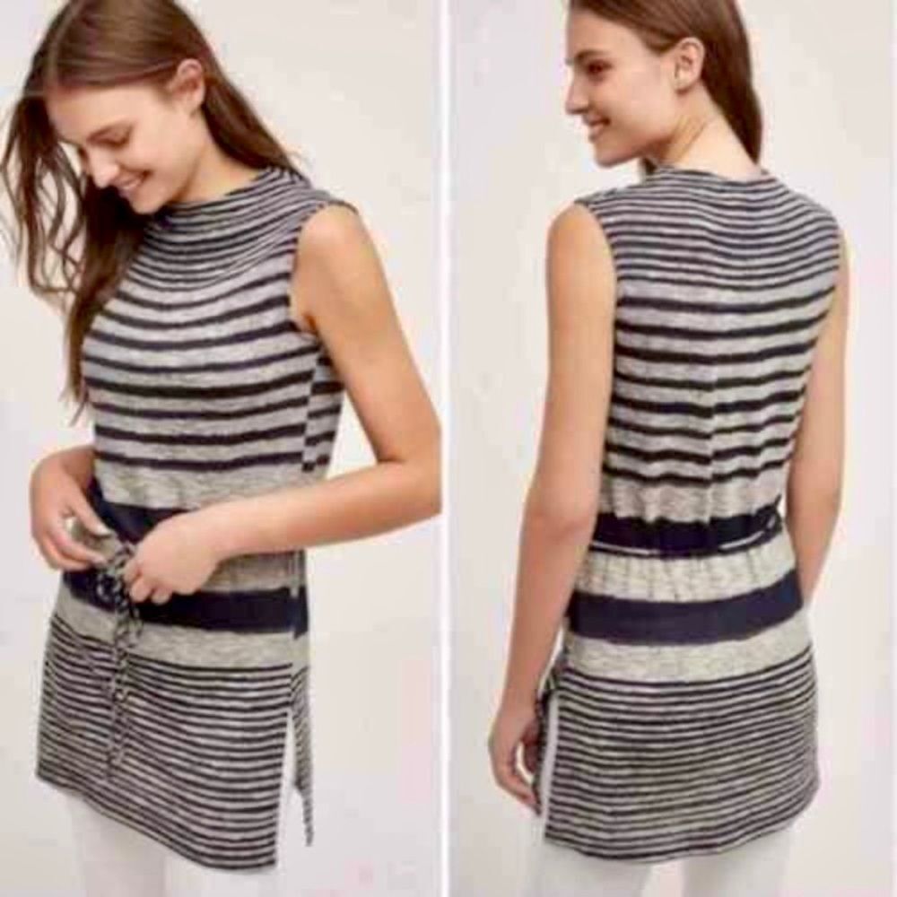 Dolan Left Coast Anthropologie Fina Striped Sleeveless Tunic Top Navy